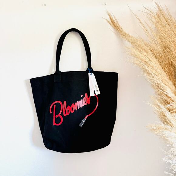 NEW BLOOMINGDALES Exclusive Black Red Bloomies Carryall Shoulder Tote Bag Purse - Picture 4 of 13